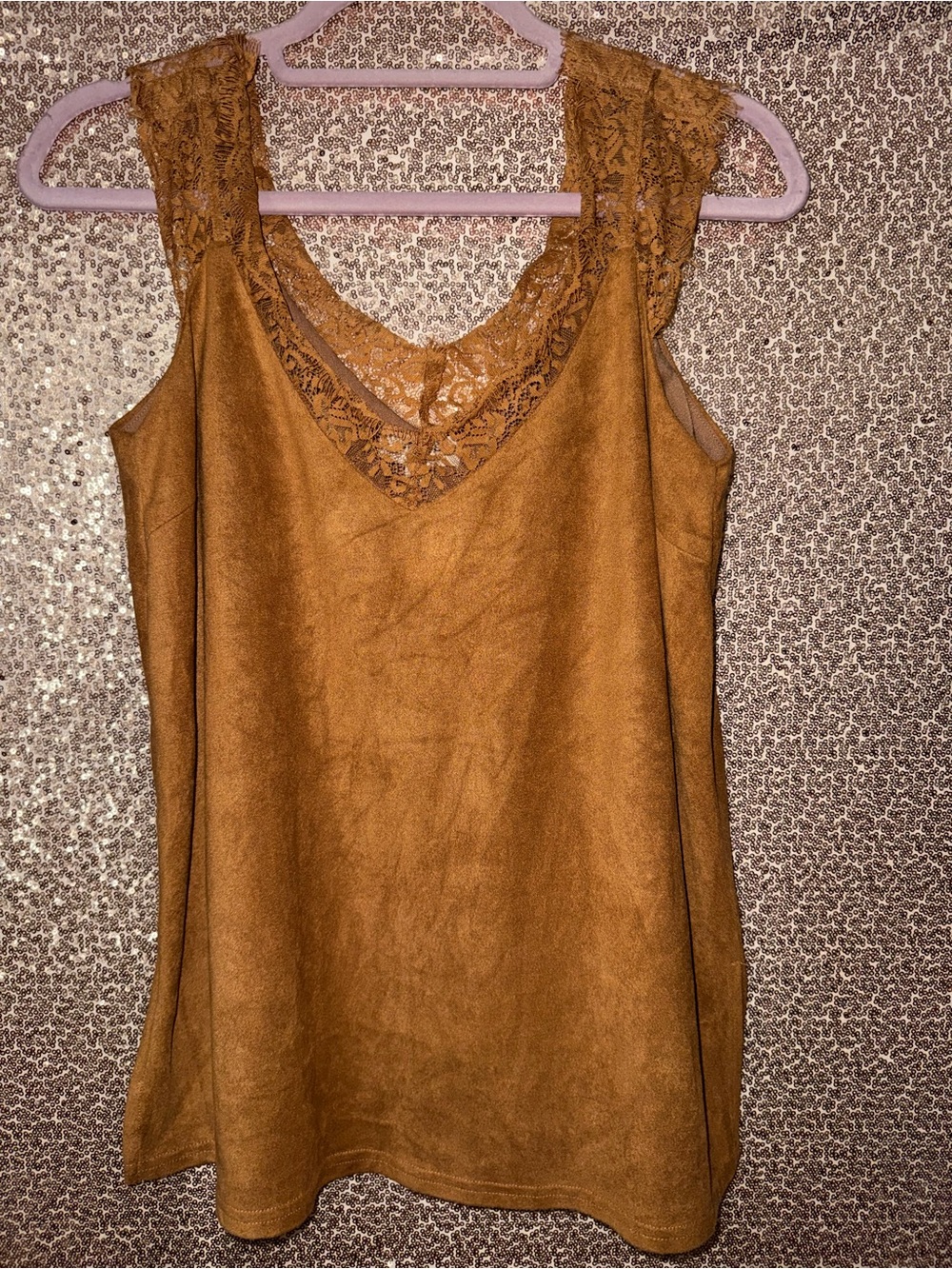 Stunning Umgee Tan Faux Suede Lace Top